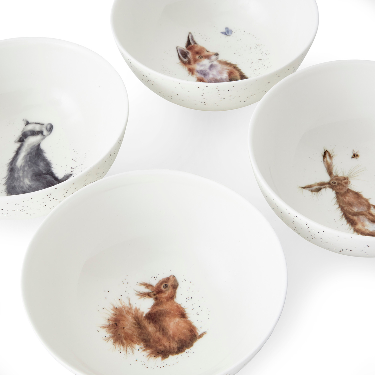 Wrendale Designs Deep Bowls S/4 Assorted. (Badger, Hare, Squirrel, Fox) image number null